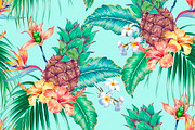 Pineapples,tropical flowers pattern