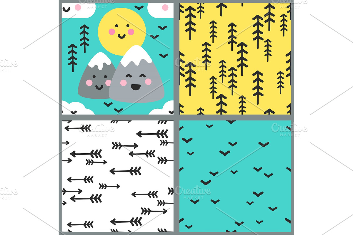 Cute set of seamless patterns with in Illustrations - product preview 8