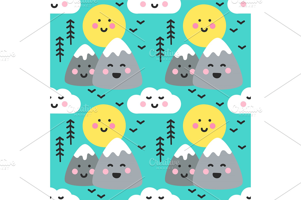 Cute seamless pattern with Kawaii in Illustrations - product preview 8