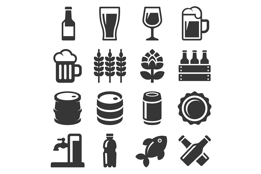 Beer Icons Set on White Background in Icons - product preview 8