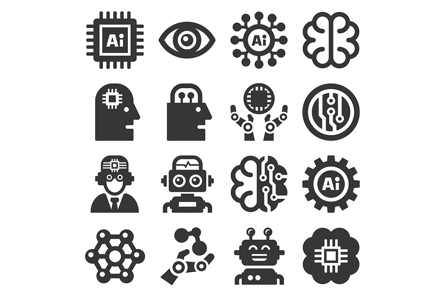 Artificial Intelligence AI Icons Set
