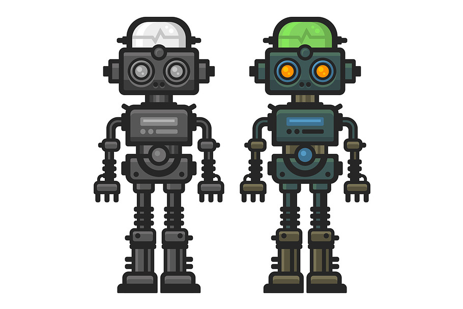 Old Flat Style Robot Set in Objects - product preview 8