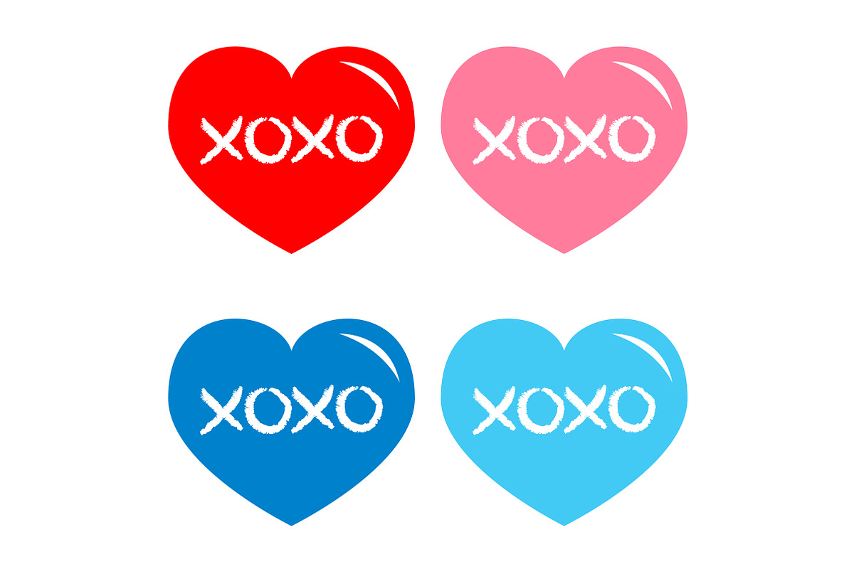 Red, blue, pink heart icon set. Xoxo in Illustrations - product preview 8