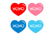 Red, blue, pink heart icon set. Xoxo