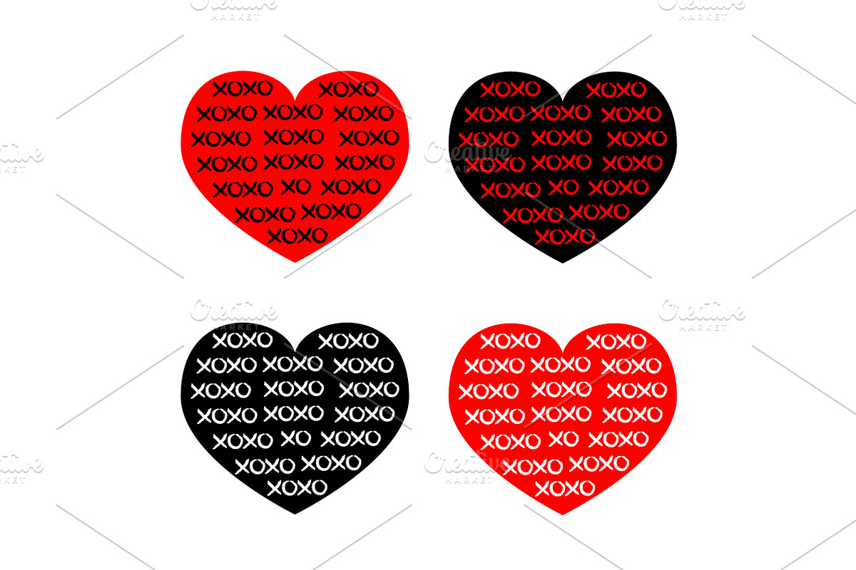 Black, red heart icon set. Xoxo phra in Illustrations - product preview 8