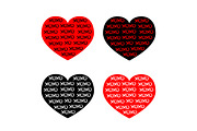 Black, red heart icon set. Xoxo phra