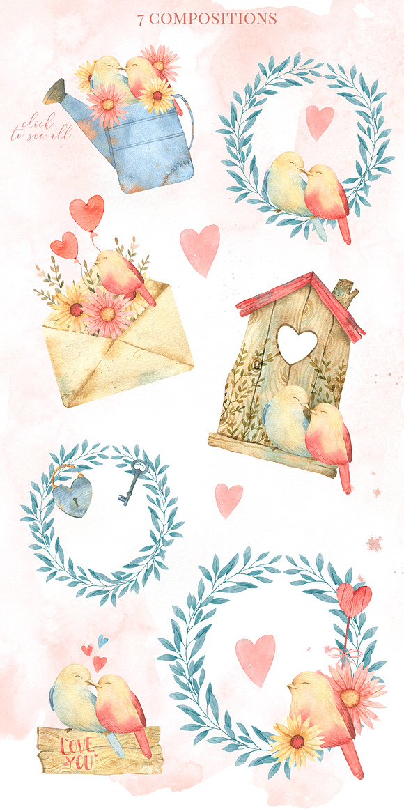 Watercolor Love. Valentine day in Illustrations - product preview 2