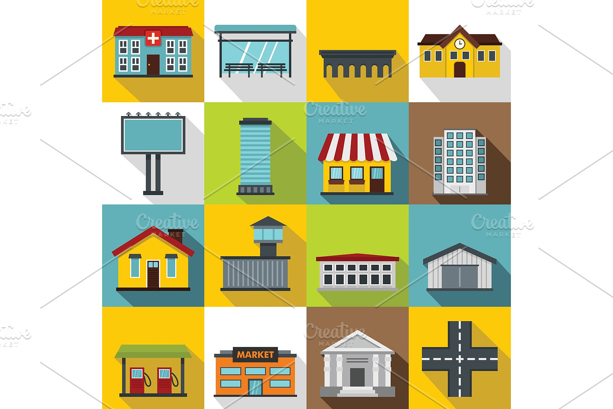 City infrastructure items icons set in Illustrations - product preview 8