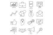 Marketing items icons set, outline