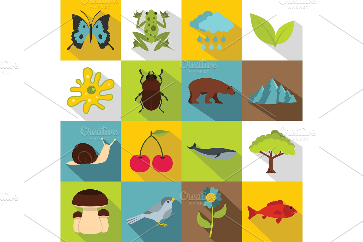 Nature items icons set, flat style in Illustrations - product preview 8