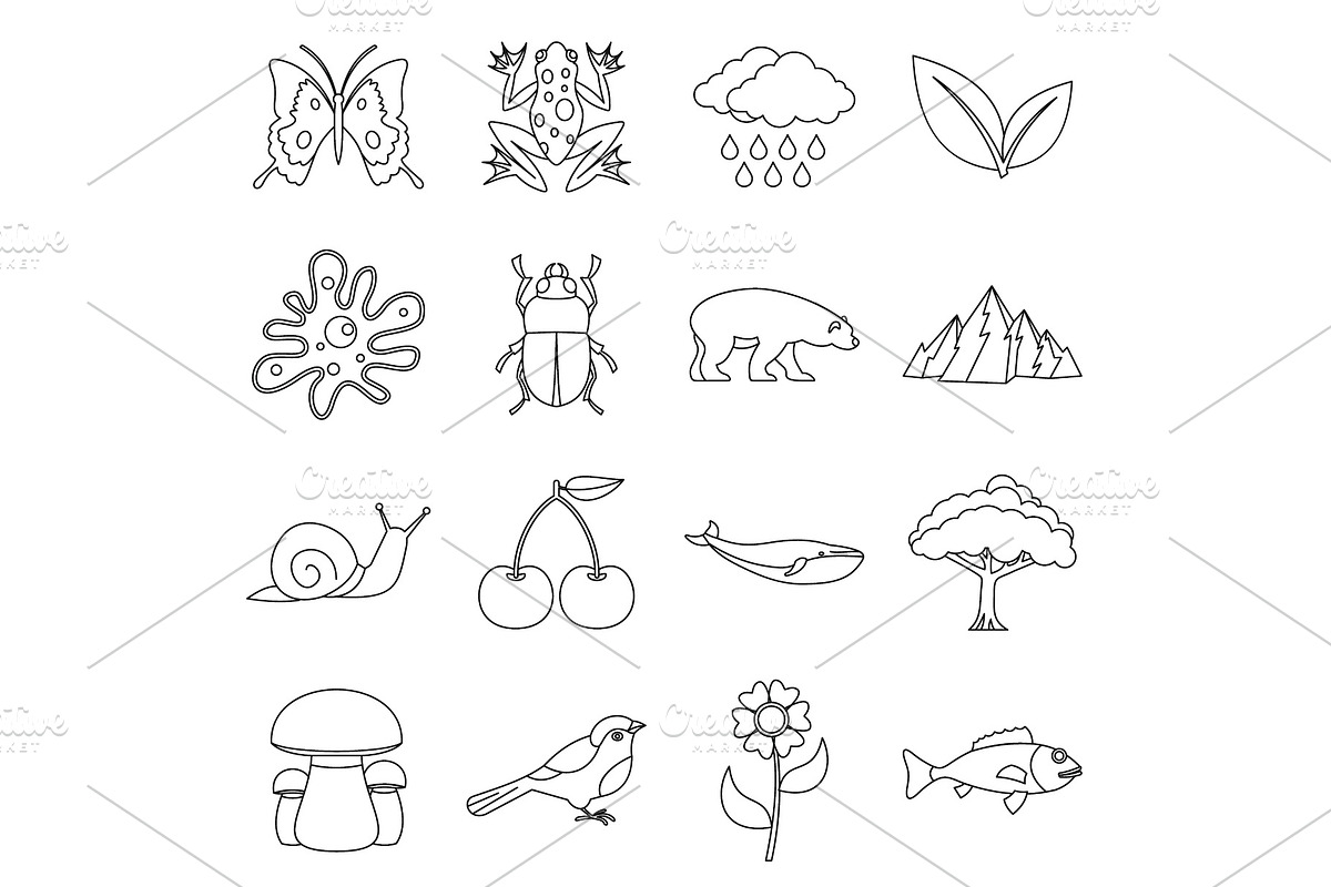 Nature items icons set, outline in Illustrations - product preview 8
