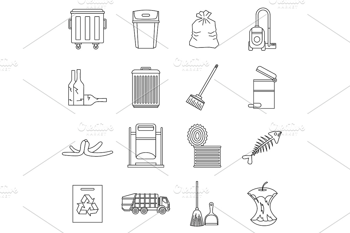 Garbage thing icons set, outline in Illustrations - product preview 8