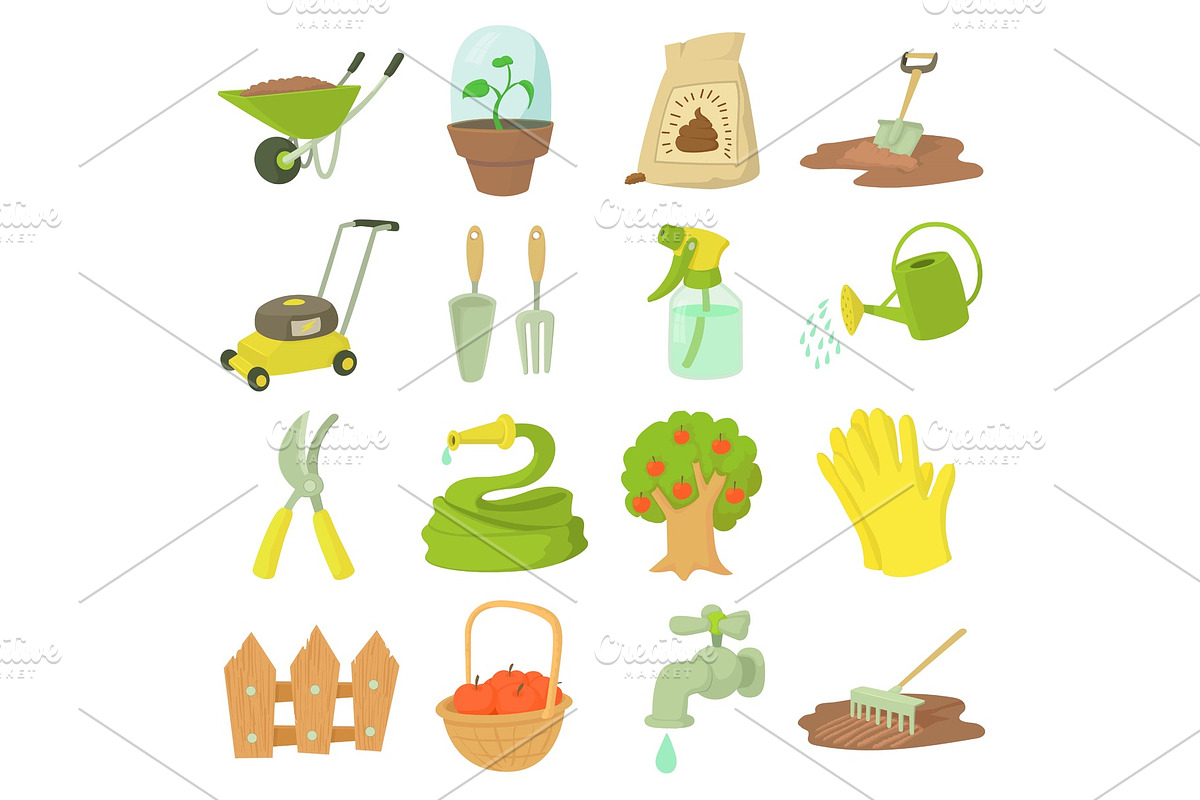Gardener tools icons set, cartoon in Illustrations - product preview 8