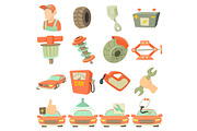 Car repair items icons set, cartoon