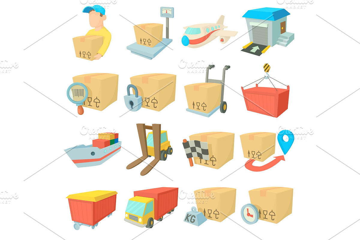 Cargo logistics icons set, cartoon in Illustrations - product preview 8