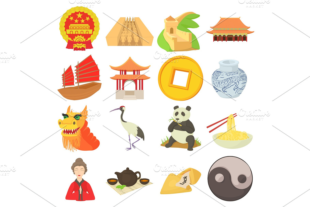 China travel sport icons set in Illustrations - product preview 8