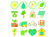 Ecology items icons set, cartoon