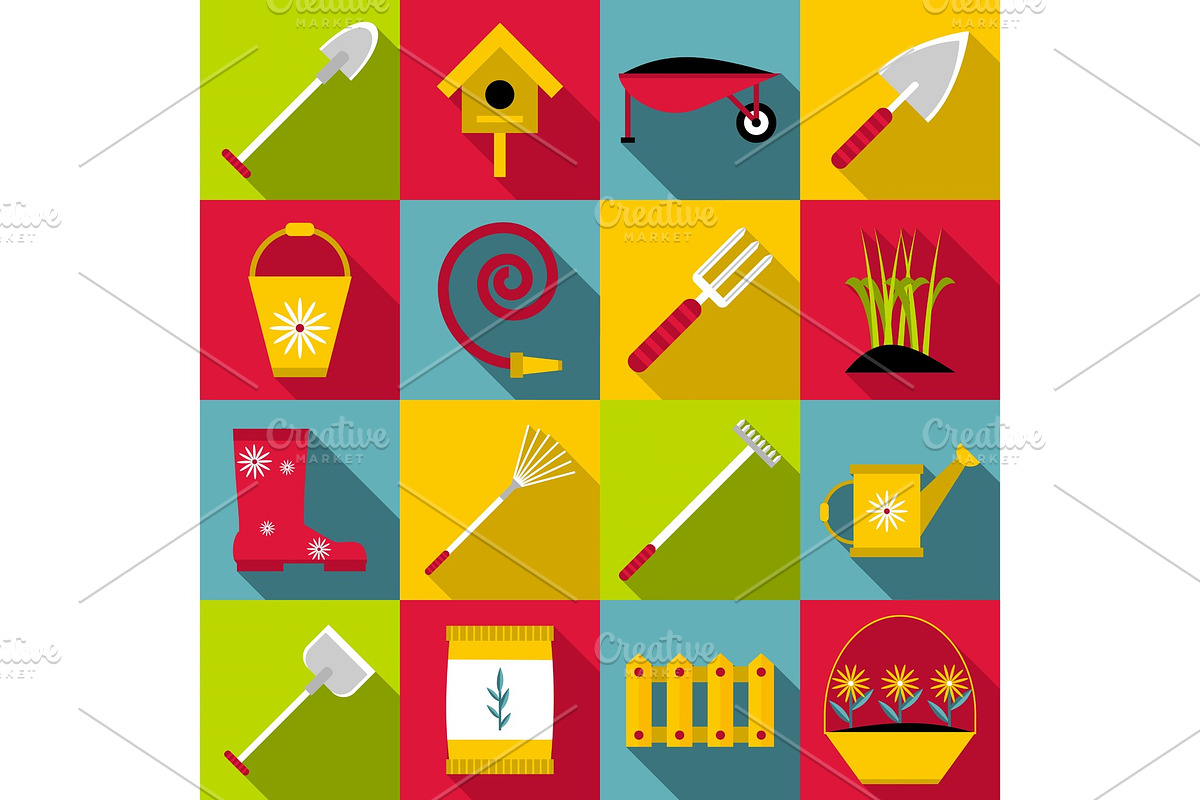 Gardener tools icons set, flat style in Illustrations - product preview 8