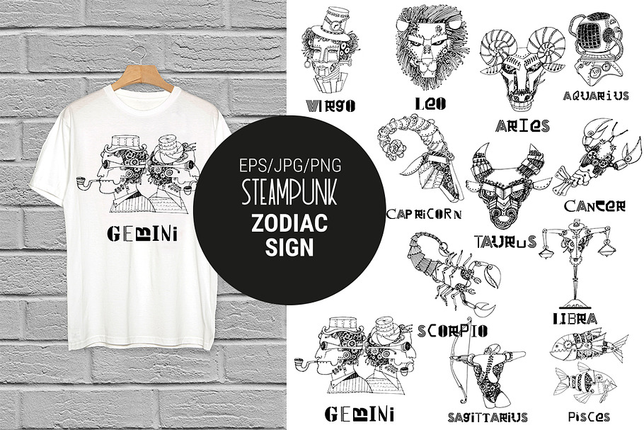 Steampunk Zodiac signs in Illustrations - product preview 8