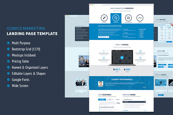 Iconic Marketing PSD Landing Page in Landing Page Templates - product preview 1