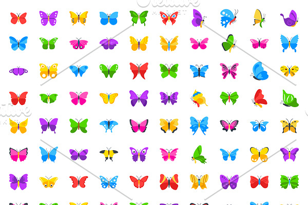 100 Flat Butterfly Vector Icons