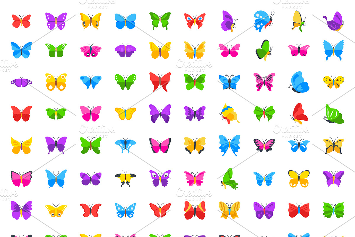 100 Flat Butterfly Vector Icons in Icons - product preview 8