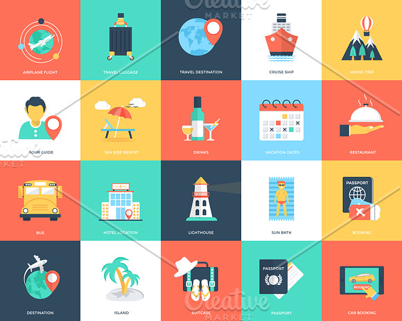 80 Flat Travel Icons in Icons - product preview 1