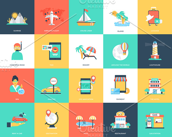 80 Flat Travel Icons in Icons - product preview 4