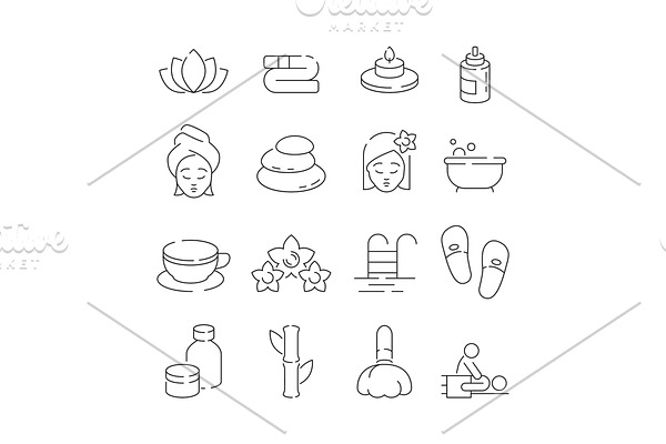 Spa icon set. Wellness therapy