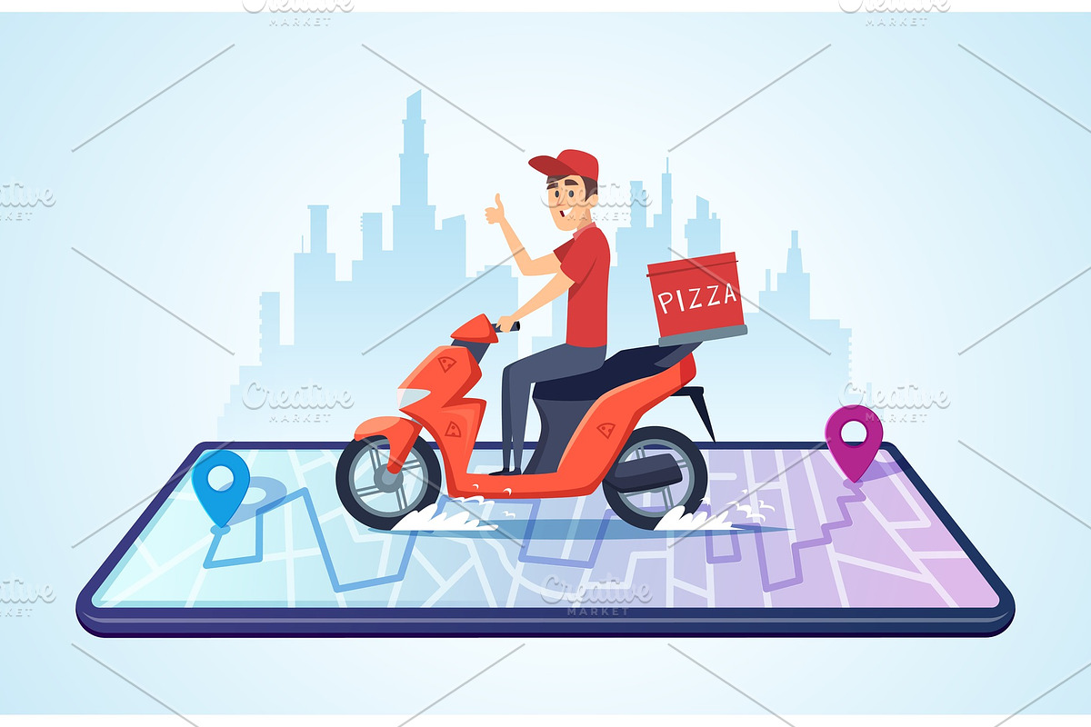 Pizza motorbike delivery. Urban in Graphics - product preview 8