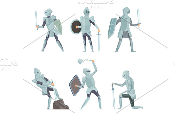 Cartoon knights. Medieval warrior on