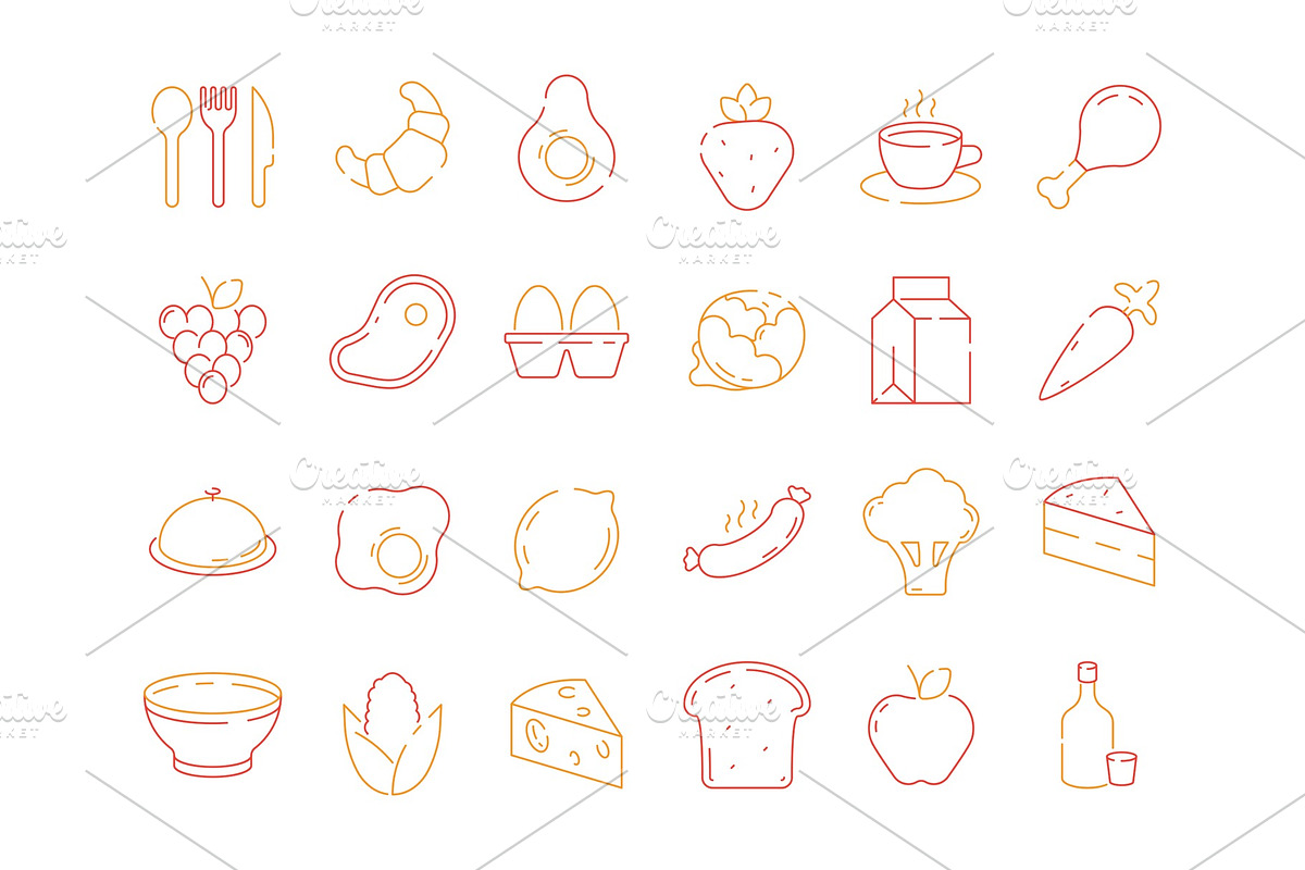 Food colored icon. Bread fish fruits in Graphics - product preview 8