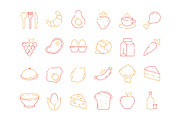 Food colored icon. Bread fish fruits