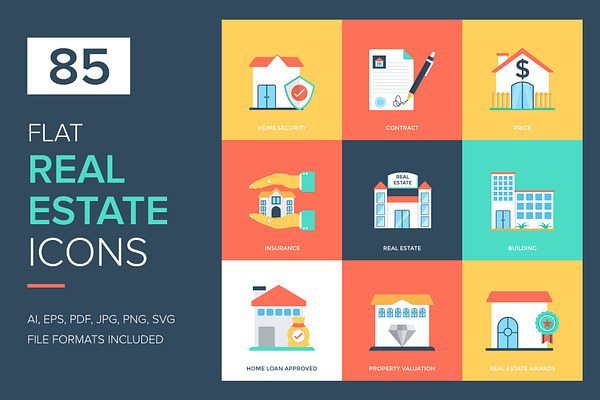 85 Flat Real Estate Vector Icons