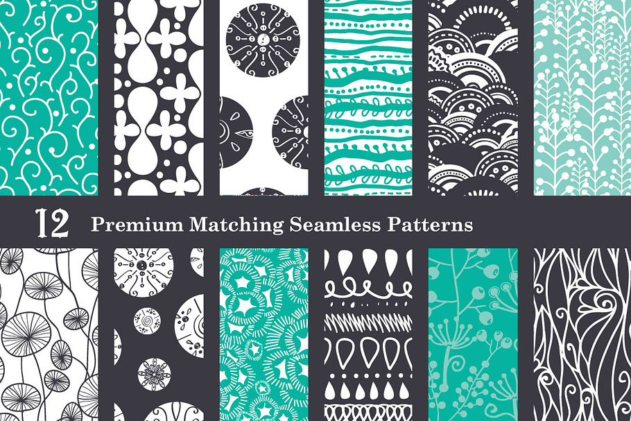 Black & Sea Foam Set of 12 Patterns in Patterns - product preview 8