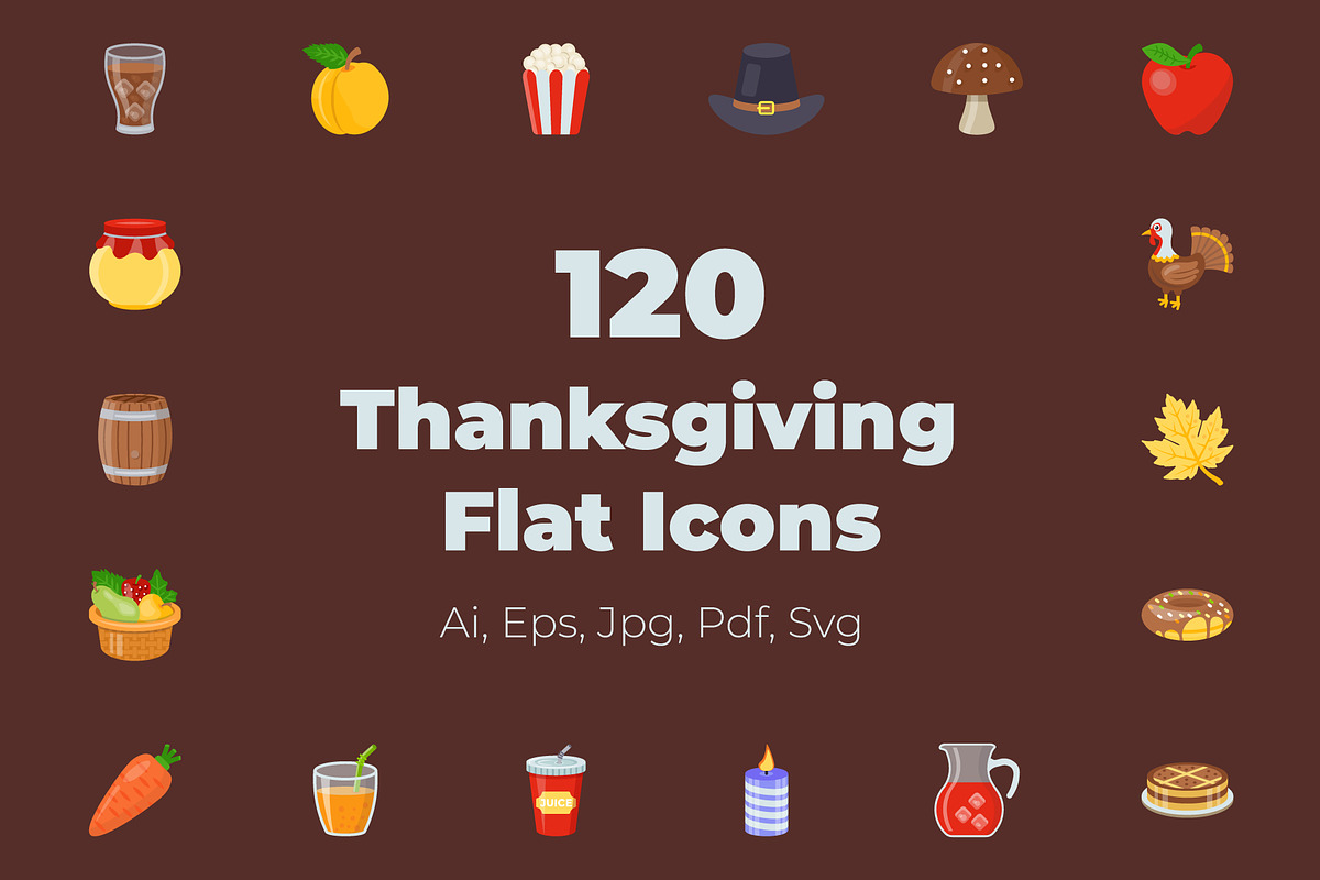120 Thanksgiving Flat Icons in Icons - product preview 8