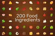 200 Food Ingredients Vector Icons
