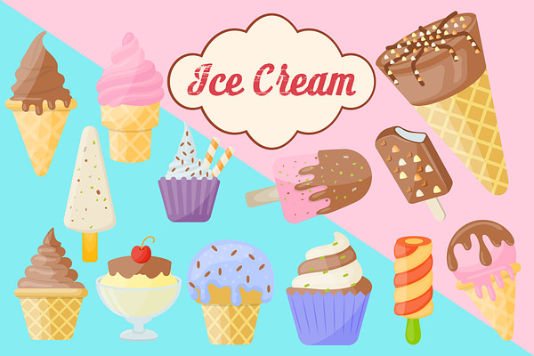 50 Colorful Ice Cream Vector Icons