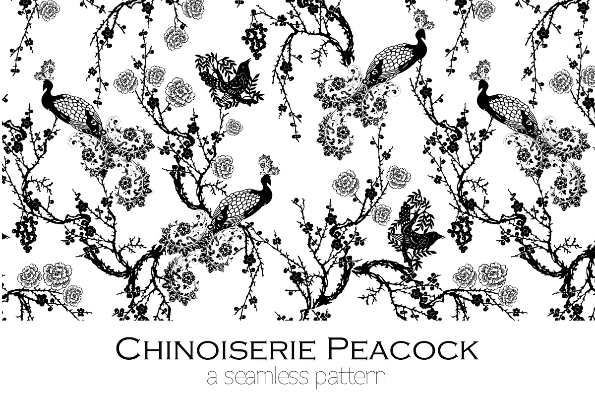 Chinoiserie Peacock - Seamless in Patterns - product preview 8