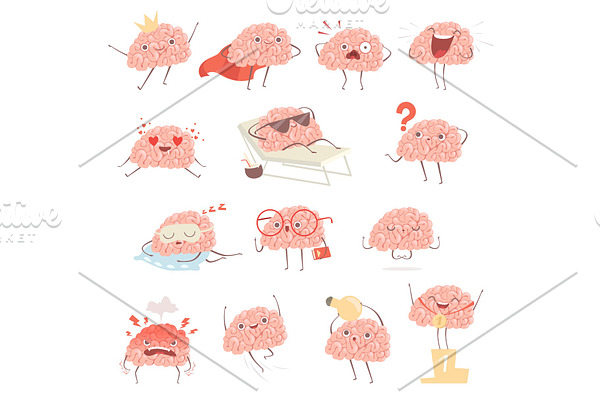 Brain cartoon. Happy cartoon mascot
