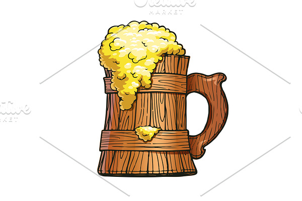Wooden beer cup. Brewery party.