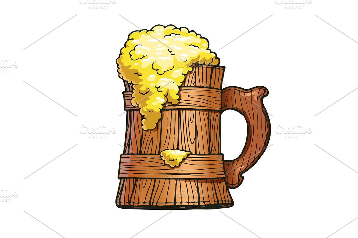 Wooden beer cup. Brewery party. in Illustrations - product preview 8