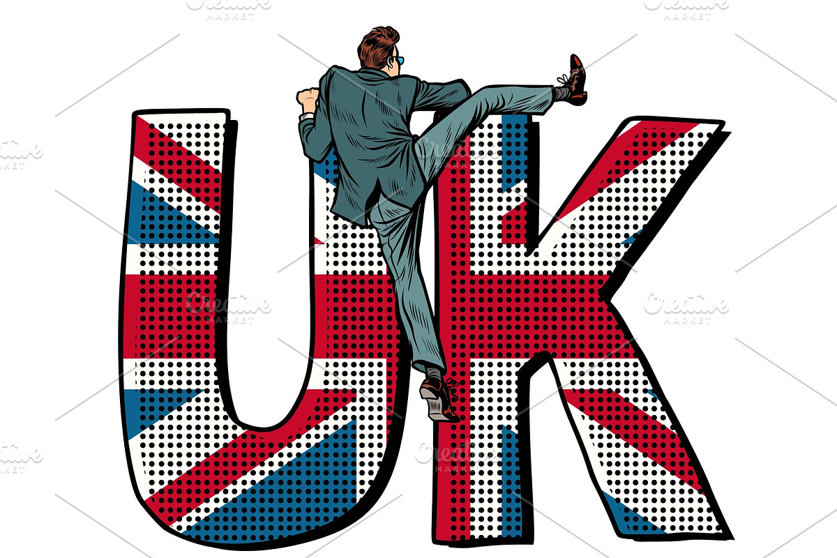 businessman overcomes the border. UK in Illustrations - product preview 8