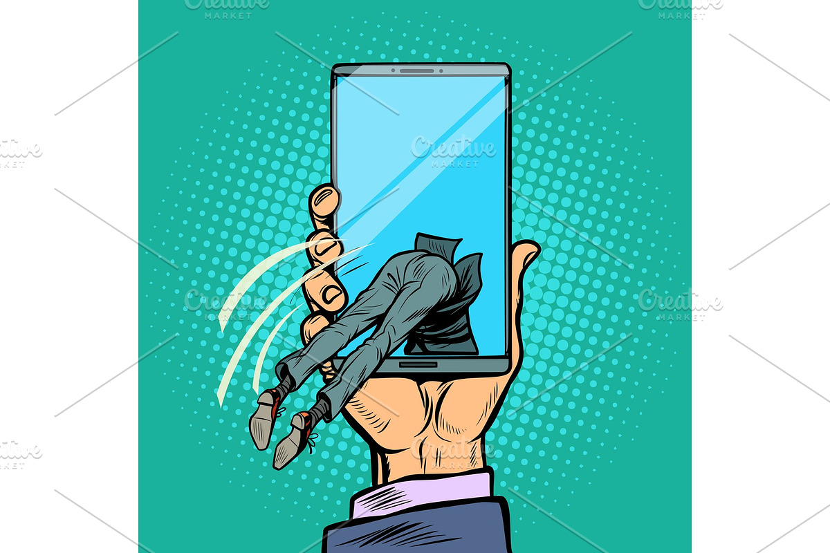 man dives into the smartphone in Illustrations - product preview 8
