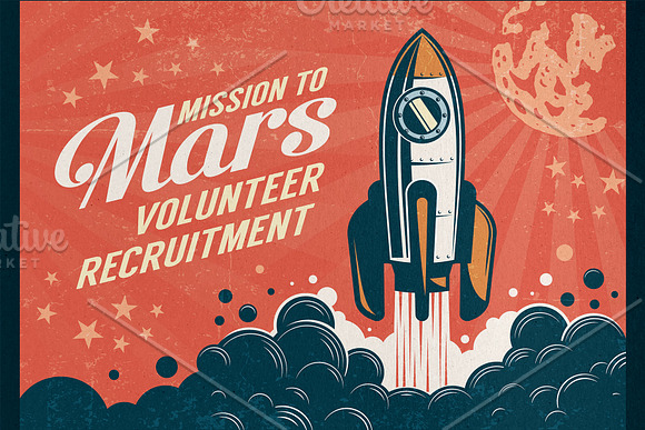 6 Vintage Rocket Posters in Illustrations - product preview 2
