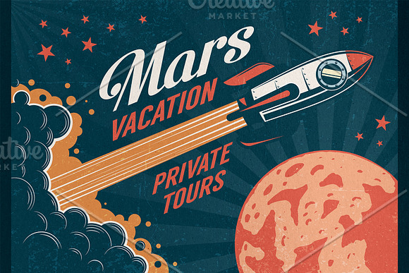 6 Vintage Rocket Posters in Illustrations - product preview 3