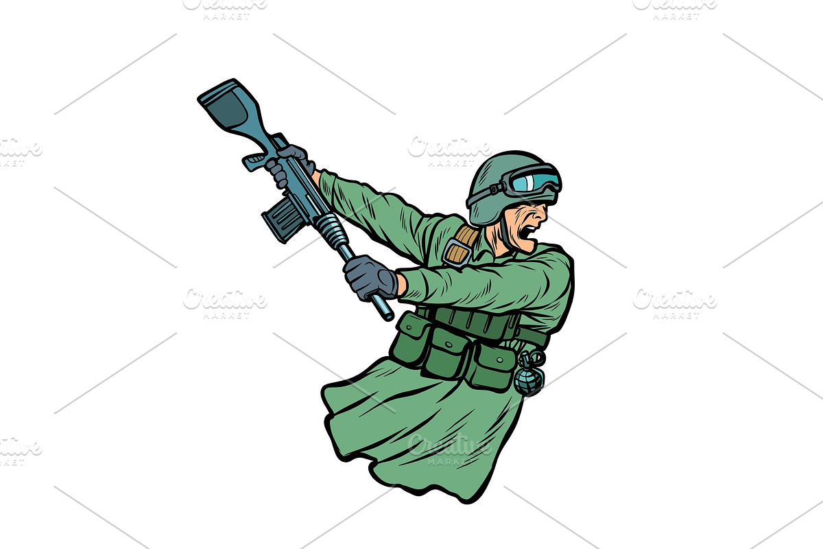 kick the gun butt. soldiers at war in Illustrations - product preview 8
