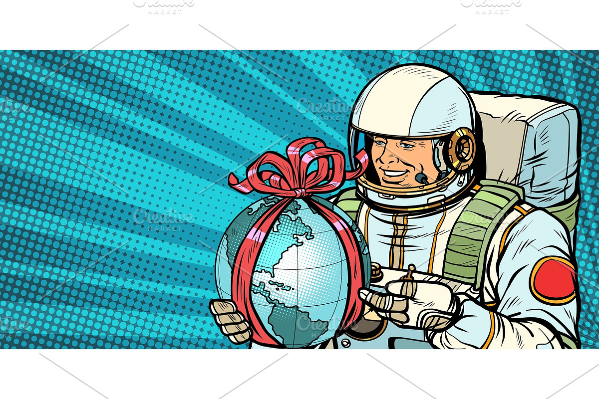 Astronaut gives the planet Earth in Illustrations - product preview 8