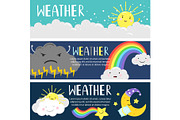 Weather banners with cute cartoon