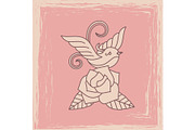 Vintage bird with rose silhouette